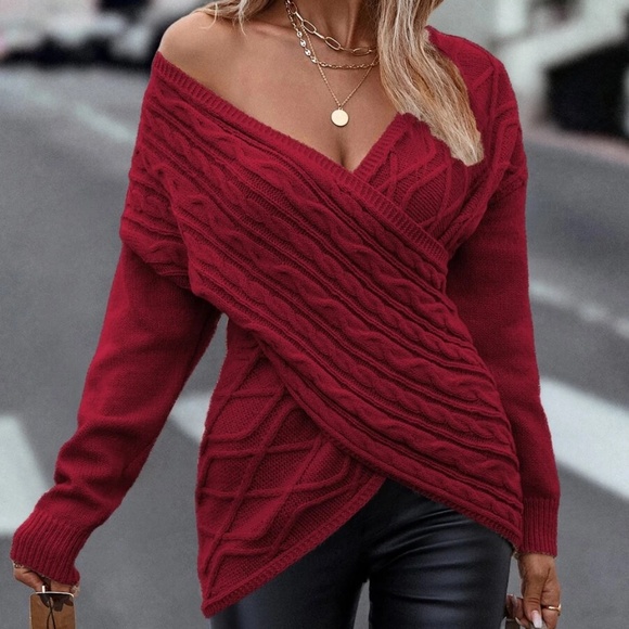 Cozy Chunky Cable Knit Wrap Sweater Top - Picture 8 of 15